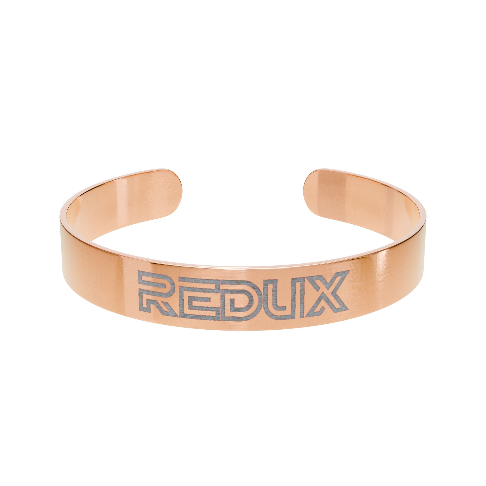 Engraved Rose Gold Cuff Bracelet — Custom 'REDIX' Minimalist Metal Bangle